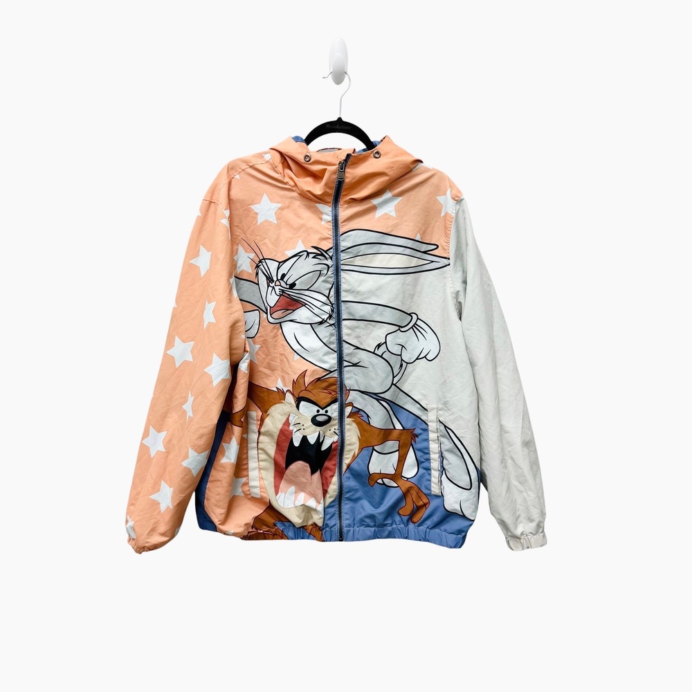 Members Only Looney Tunes Windbreaker Jacket Mens XL Bugs Bunny Hooded